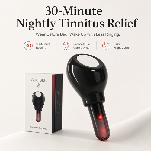 Audiora Tinnitus Relief Device with box — 30-minute nightly red light routine